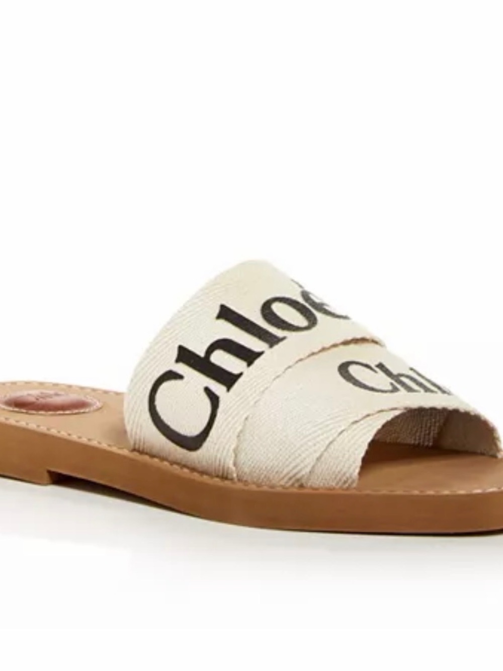 Chloe Ivory Logo Canvas Slide Sandals with Tan Sole
